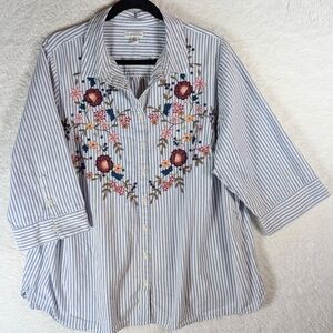 croft & Barrow Striped Embroidered Button-Up Shirt With